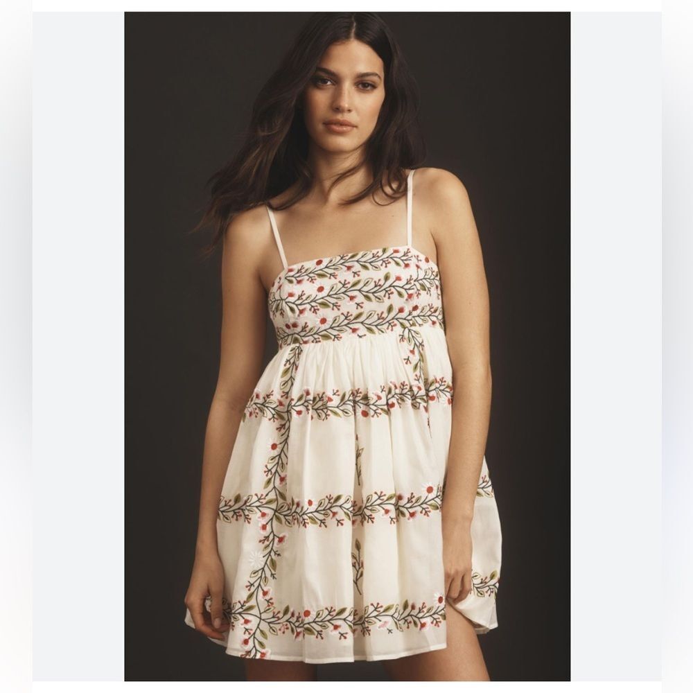Samant Chauhan Square-Neck Floral Embroidered Mini Dress By Anthropologie Large
